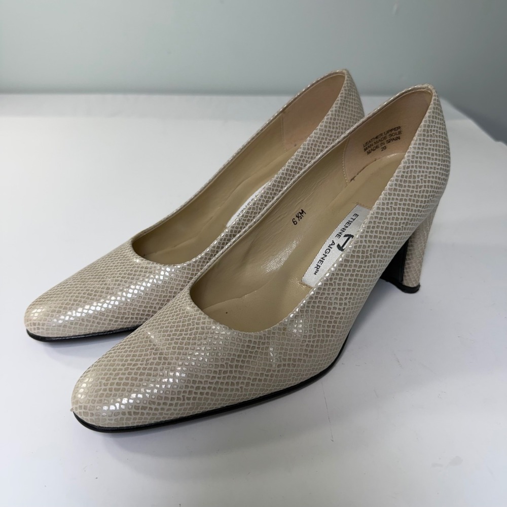 VTG Etienne Aigner Verona Snakeskin‎ Embossed Leather Pumps Cream Tan 6.5M Spain